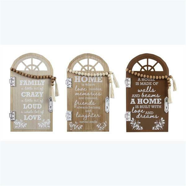 Youngs Wood Door Wall Sign with Bead Accent, Assorted Color - 3 Piece 21113